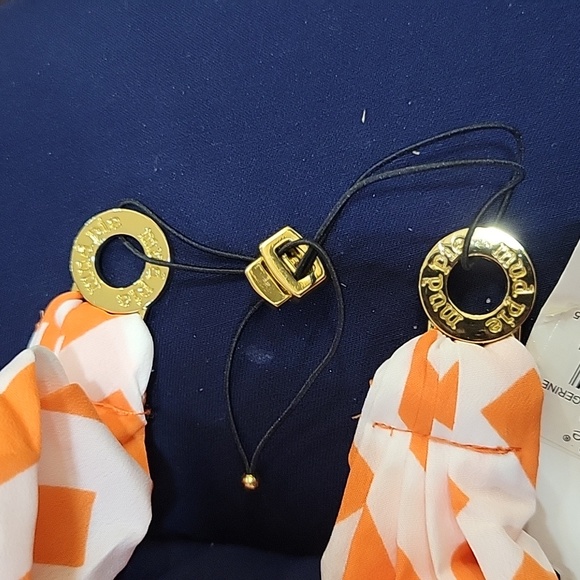 MudPie orange white stripe fabric headband adjustable stretch band gold ring New - Picture 7 of 8